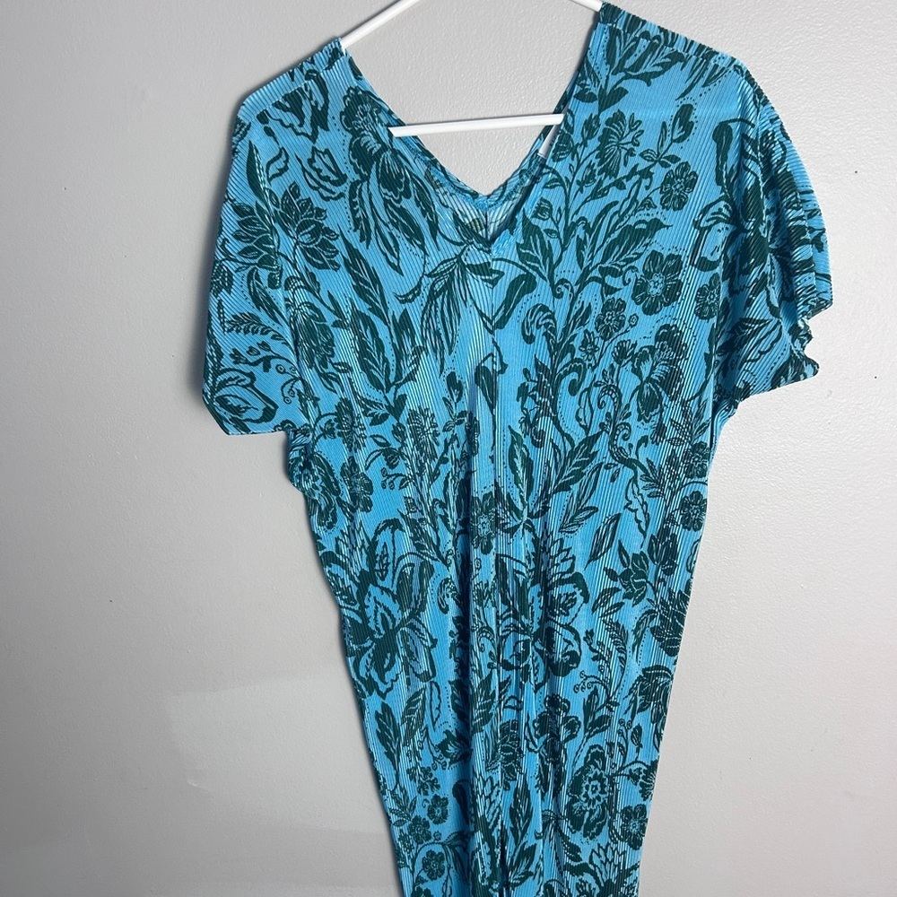 Floral Blue and Black V-Neck Dress